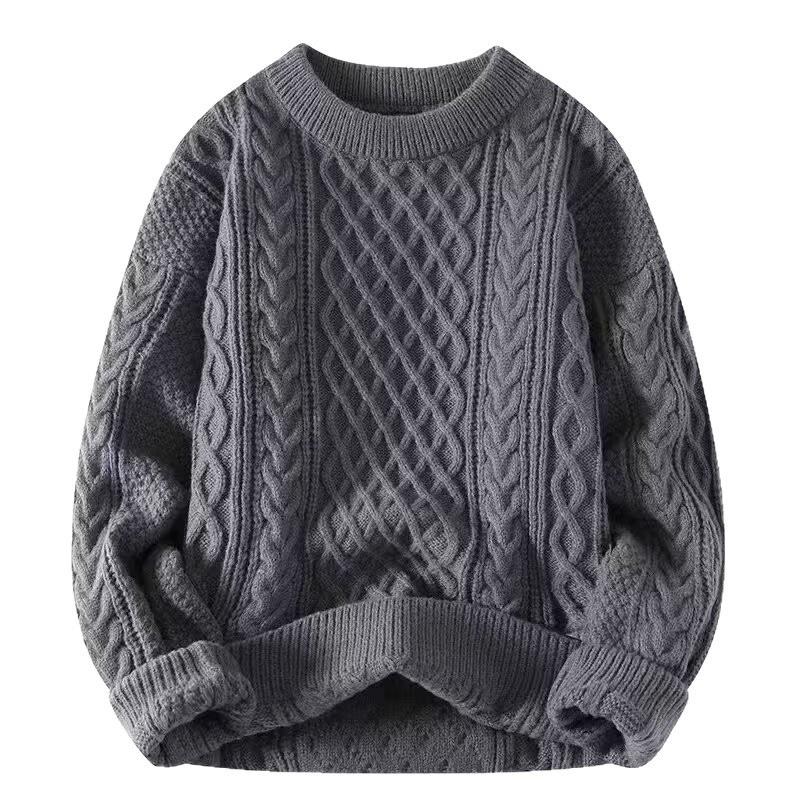 Men S Knitted Twist Sweater Loose Fit Long Sleeve Thick Warm Casual Pullover
