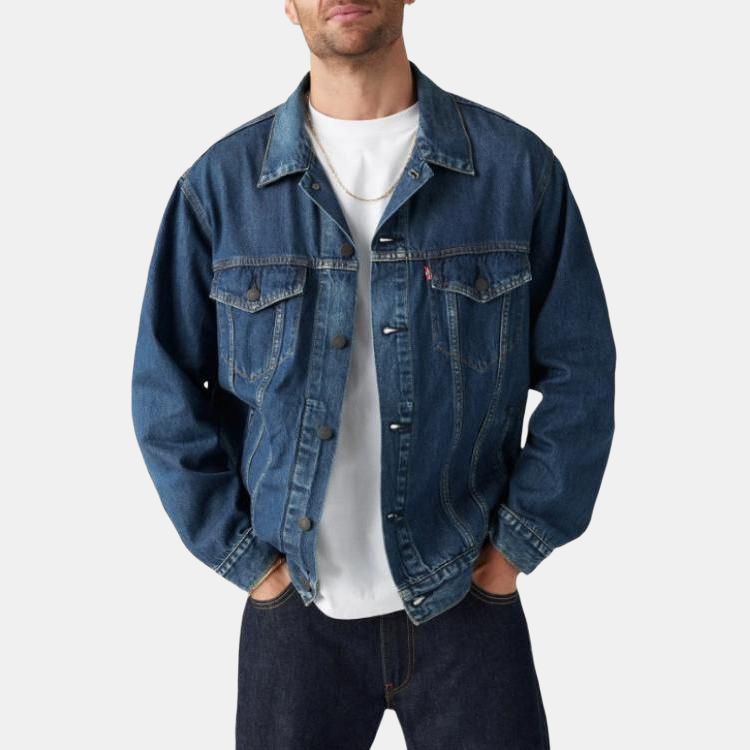Куртка мужская Levis с заостренным воротником, свободного кроя, однобортная, с длинными рукавами, синяя A5782-0021