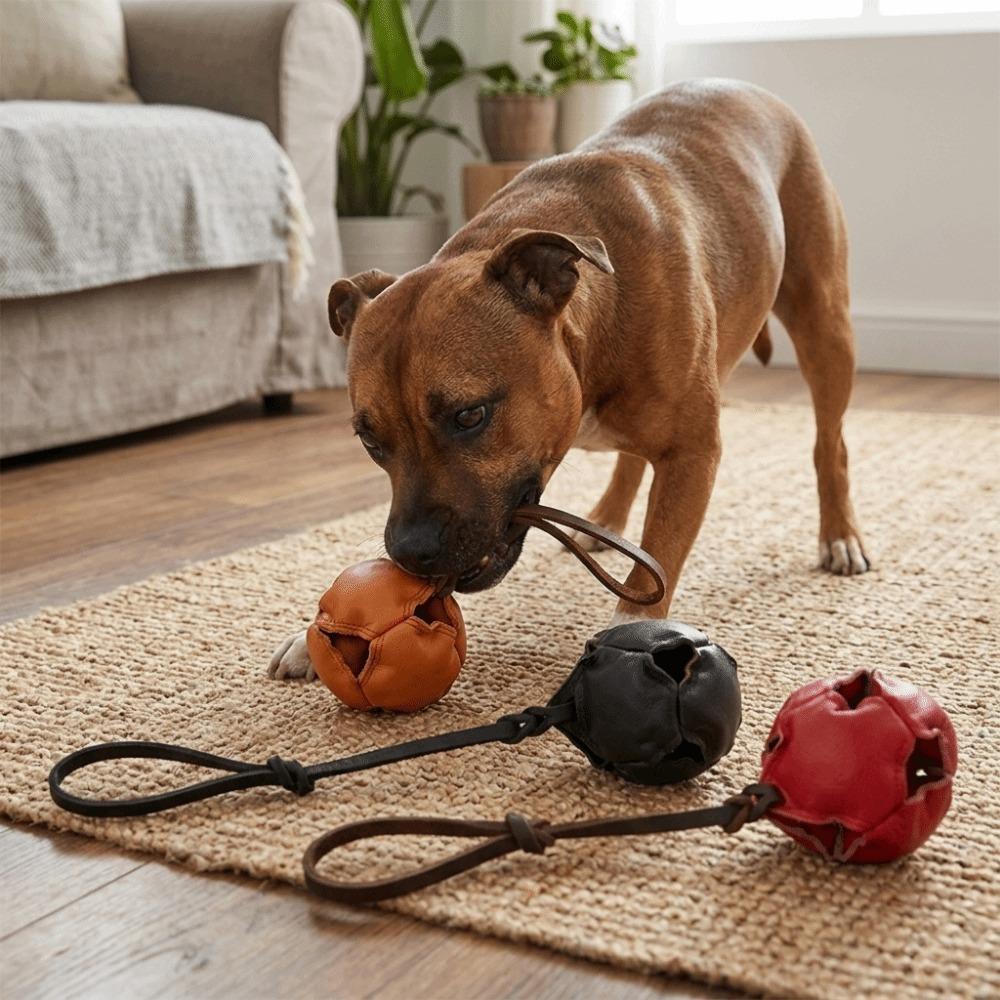 Leather Dog Training Ball Solid Texture Pet Bite Toy Safe Dog Chew Stick Outdoor Interactive Play