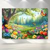 Nature Scenery Flower and Butterfly Tapestry Spring Forest Wall Art for Aesthetic Room and Nursery Decor