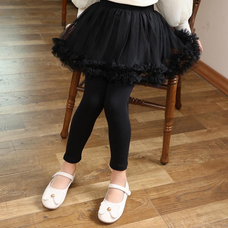 Children's Pantskirt Girls Culottes Fake Two-piece Mesh Skirt and Pants Sweet Fluffy Skirt Pants
