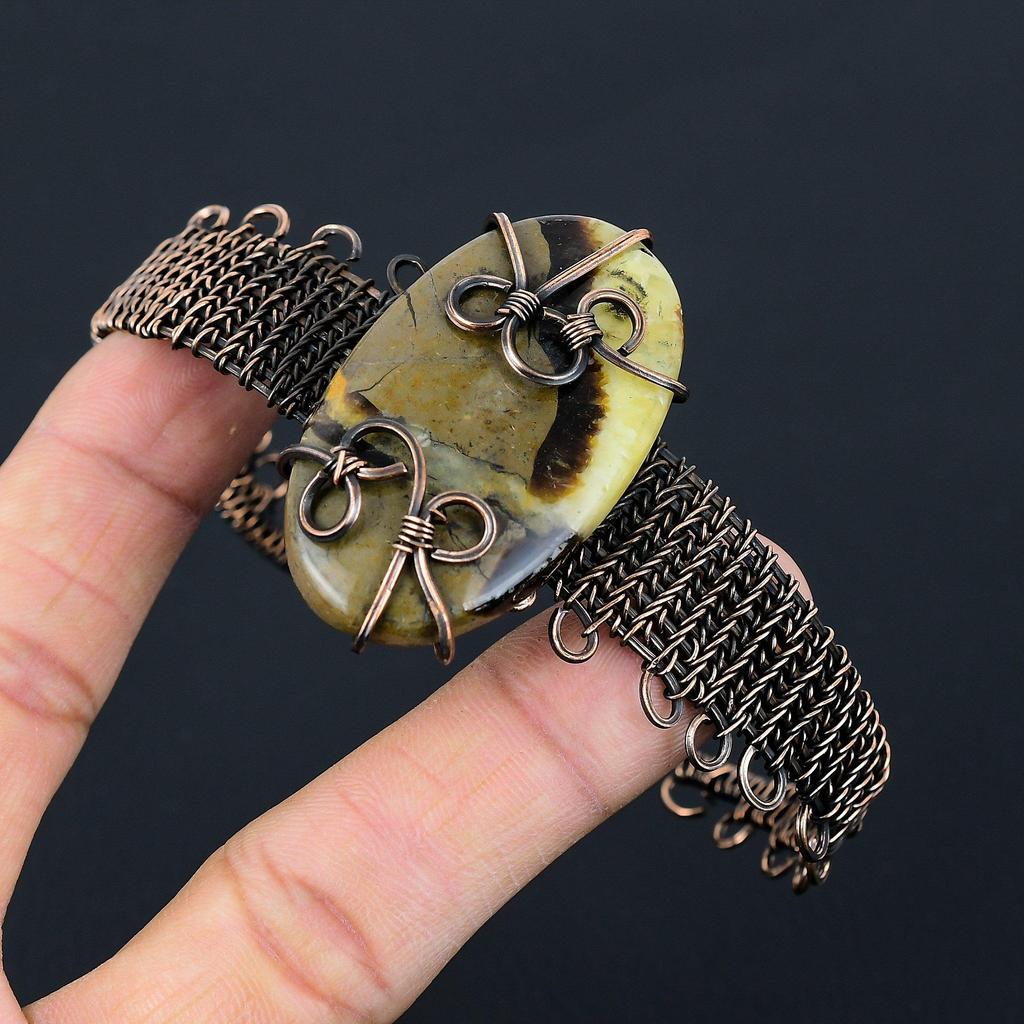 Септарийский драгоценный камень, манжеты/браслет ручной работы, завернутый в чистую медную проволоку, изящные ювелирные изделия