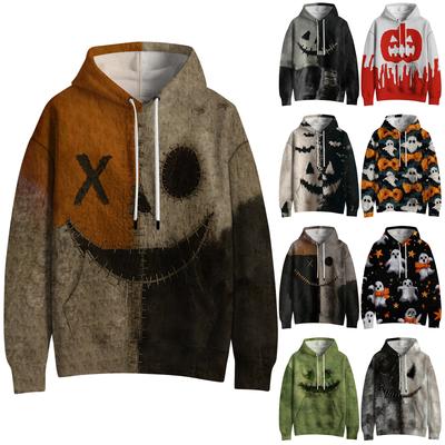 Женский модный пуловер с длинным рукавом, толстовка с капюшоном и карманом, с принтом на Хэллоуин