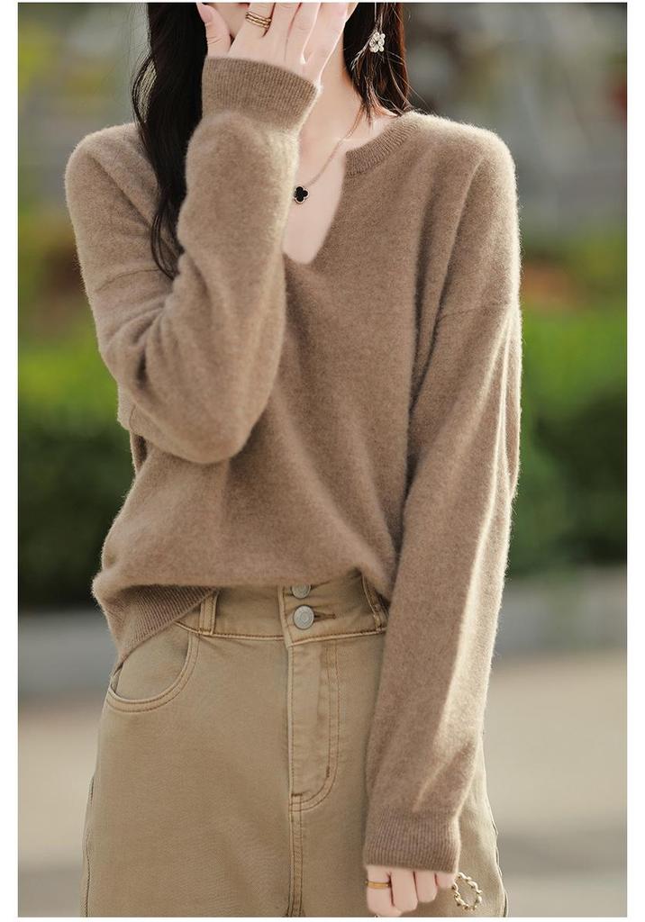 Women's Casual Wool Sweater - Half-Open Neck, Loose Fit, Pure Color, Perfect for Fall and Winter