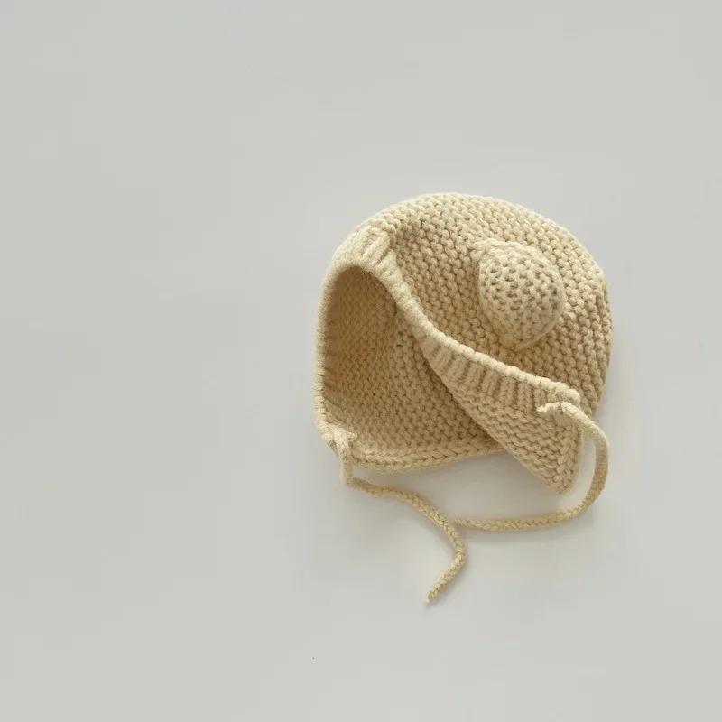 Милая шапочка для новорожденных, кавайная, с мультяшными ушками медведя, вязаная крючком, для мальчика и девочки, теплая шапка на осень и зиму, реквизит для фотосъемки малышей