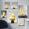 Мода ретро искусство пейзаж холст картина желтый парусник постер офис настенная живопись гостиная украшение дома фреска без рамки