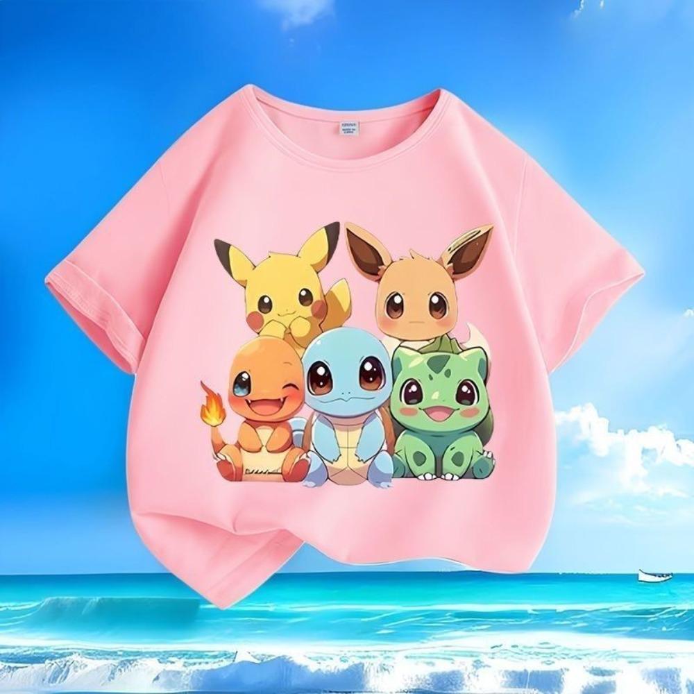 Детская футболка с принтом Pokémon 2026, Повседневная с круглым вырезом, Короткий рукав, Пикачу, Свободный летний топ для мальчиков