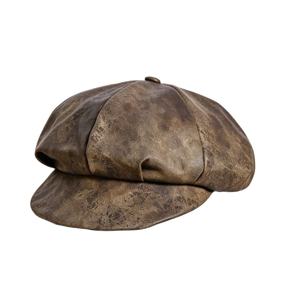 Octagonal Cap Pu Leather Beret British Style Painter Hat Elegant Artist Cap Women