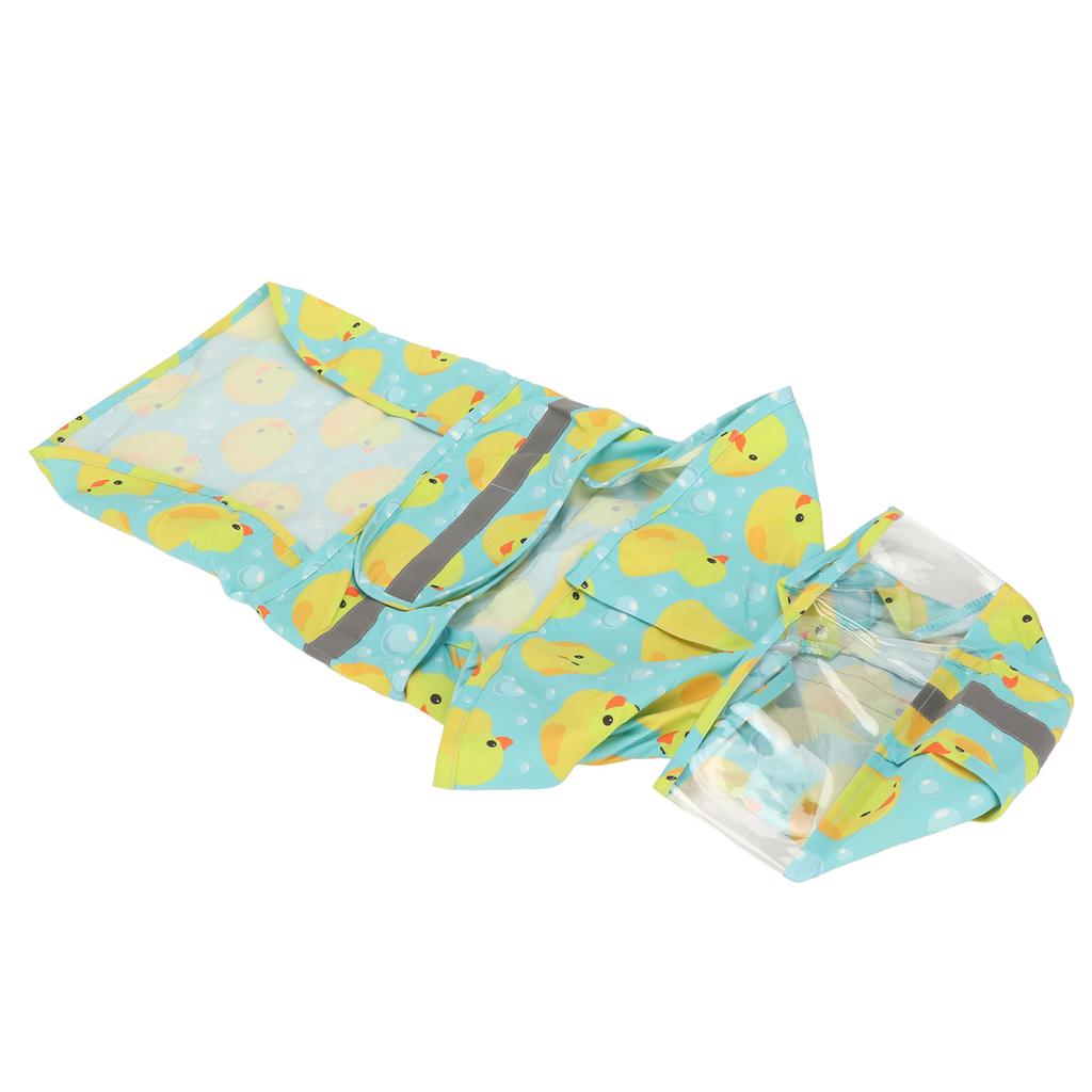 Pet Rain Jacket Duckling Pattern Waterproof Reflective Adjustable 4 Legs Hooded Dog Raincoat for Small and Medium Dogs M