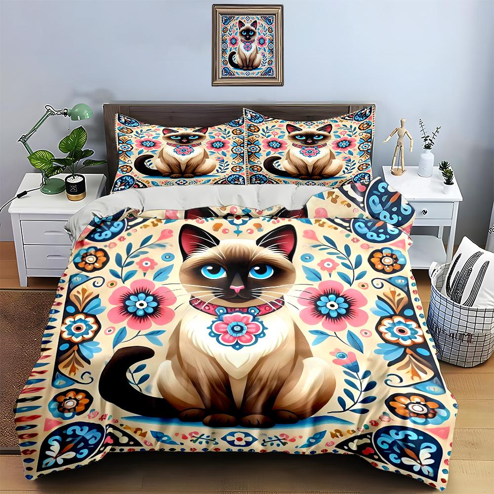 Cat floral design. Bedding Duvet cover sets Duvet covers Pillowcases gifts (1 * Duvet Cover 2 * Pillowcases, without duvet insert)