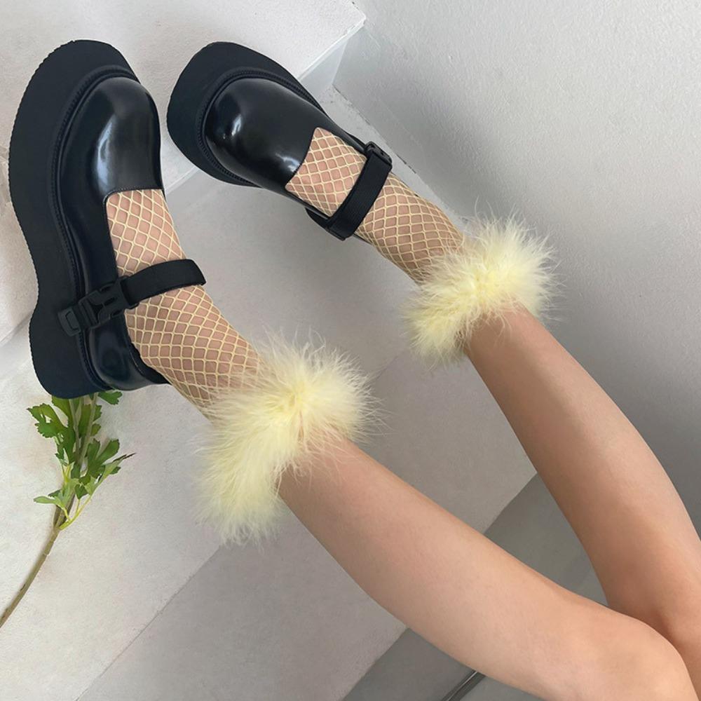 Grid Hollow Out Socks Bright Color Socks Women Y2K Feather Fishnet Stockings  Music Festival