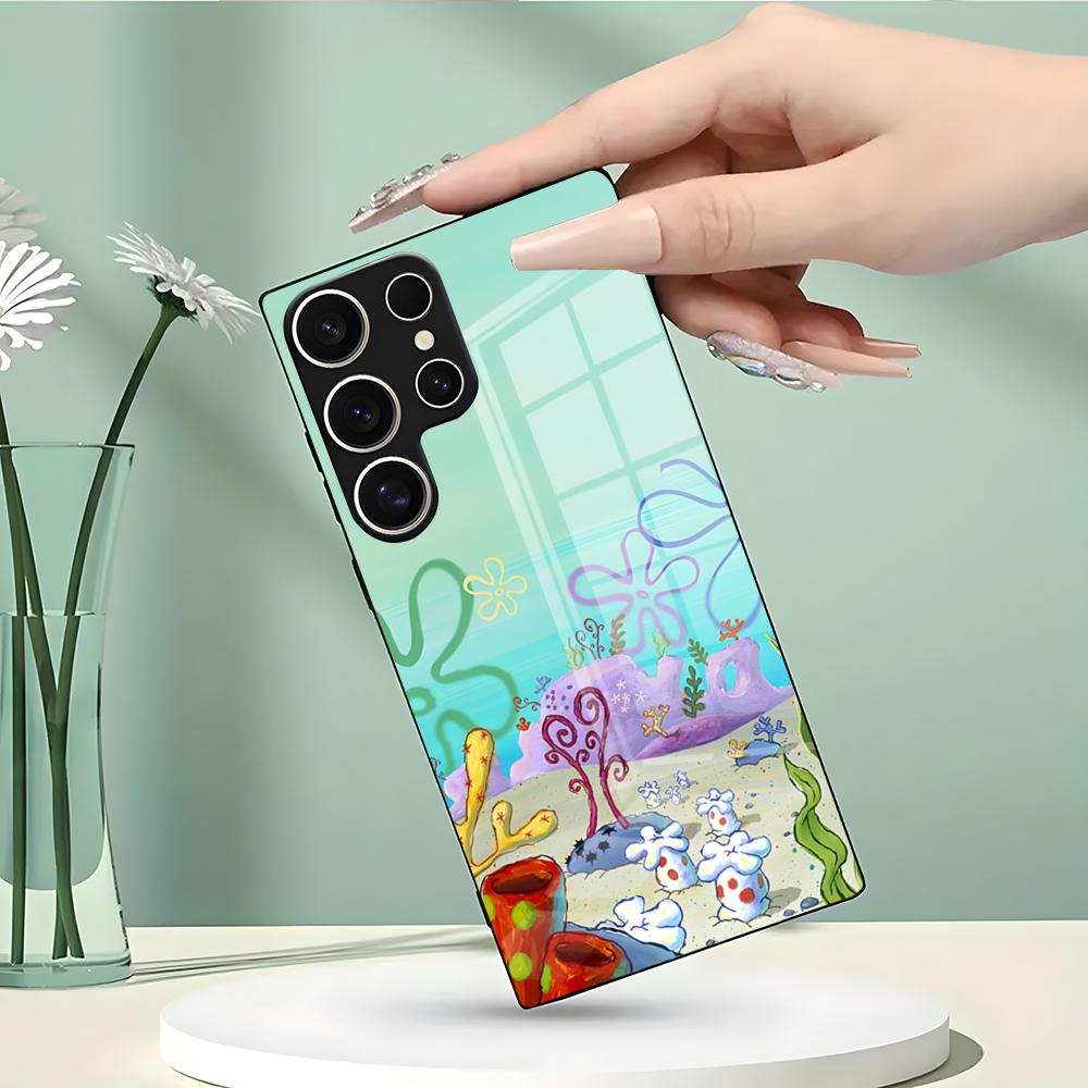 Funny Spongebo Phone Case For Samsung S26 S25 Edge Ultra 23 22 21 20 Ultra Plus S24 Fe Glass Cover