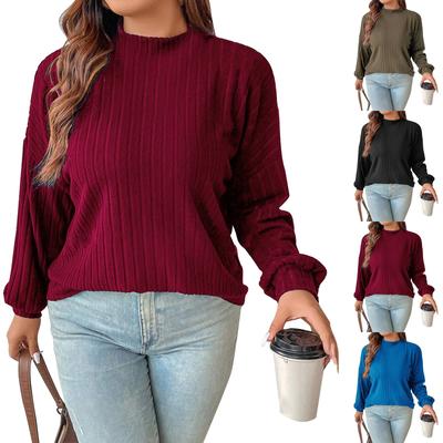 Женская мода Повседневный полосатый топ с начесом, полувысоким воротником, однотонный, с длинным рукавом