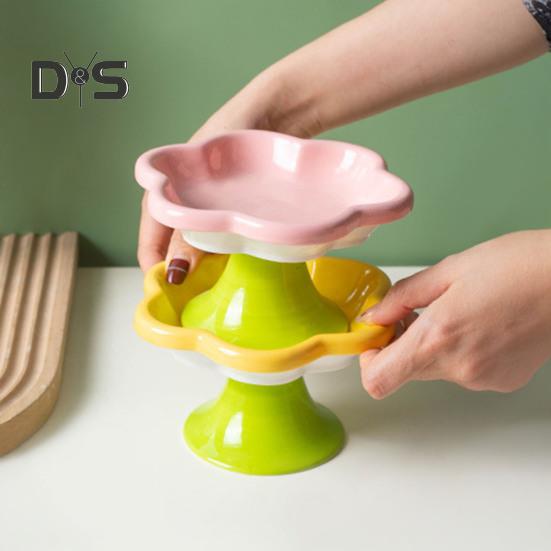 Керамические приподнятые миски для кошек с цветочным дизайном, приподнятая миска для корма и воды для кошек, маленькая миска для кормления кошек и маленьких собак