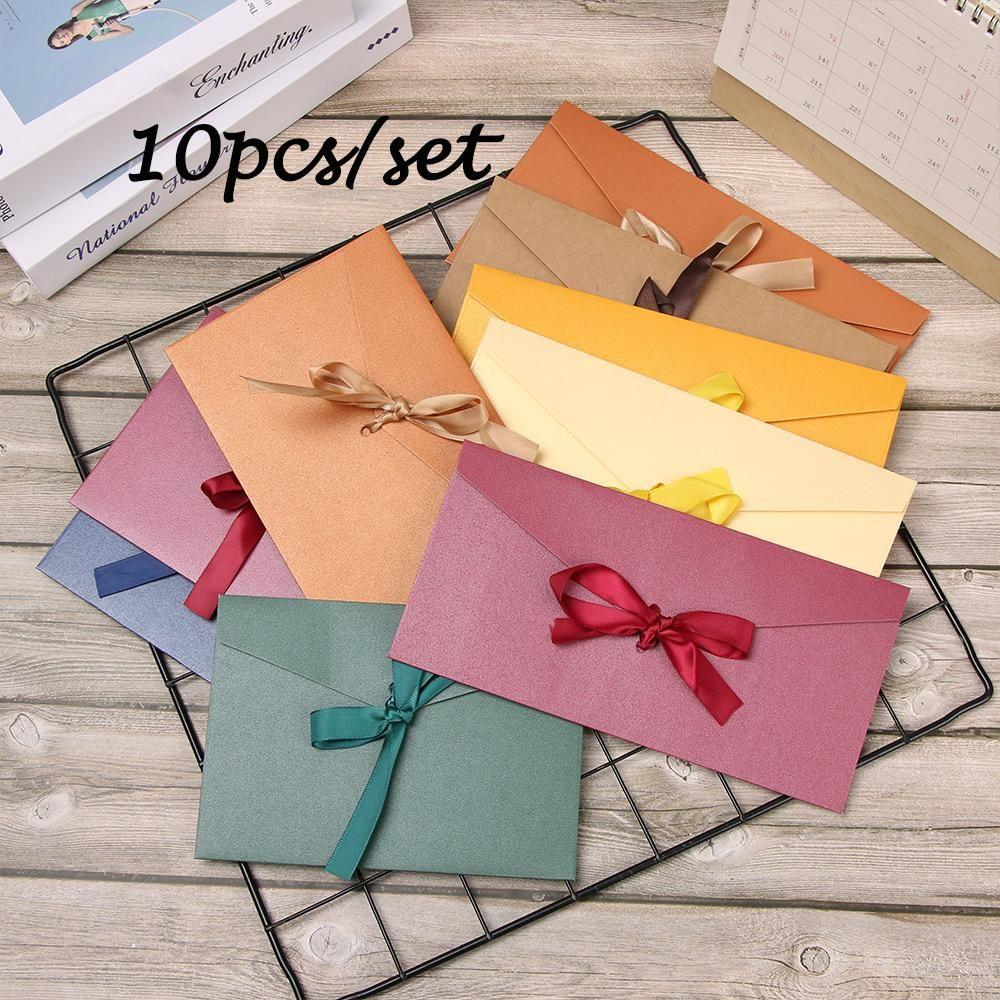 Invited Multicolor Bow Creative Greeting Card Bags Pearlescent Paper Envelop Envelope Ribbon Mailer