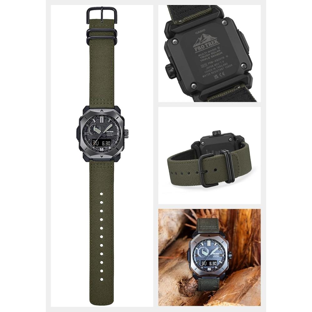 CaSio Men S Pro Trek Climber Line Radio Solar Cordura Prw 6900yb 3jf Khaki