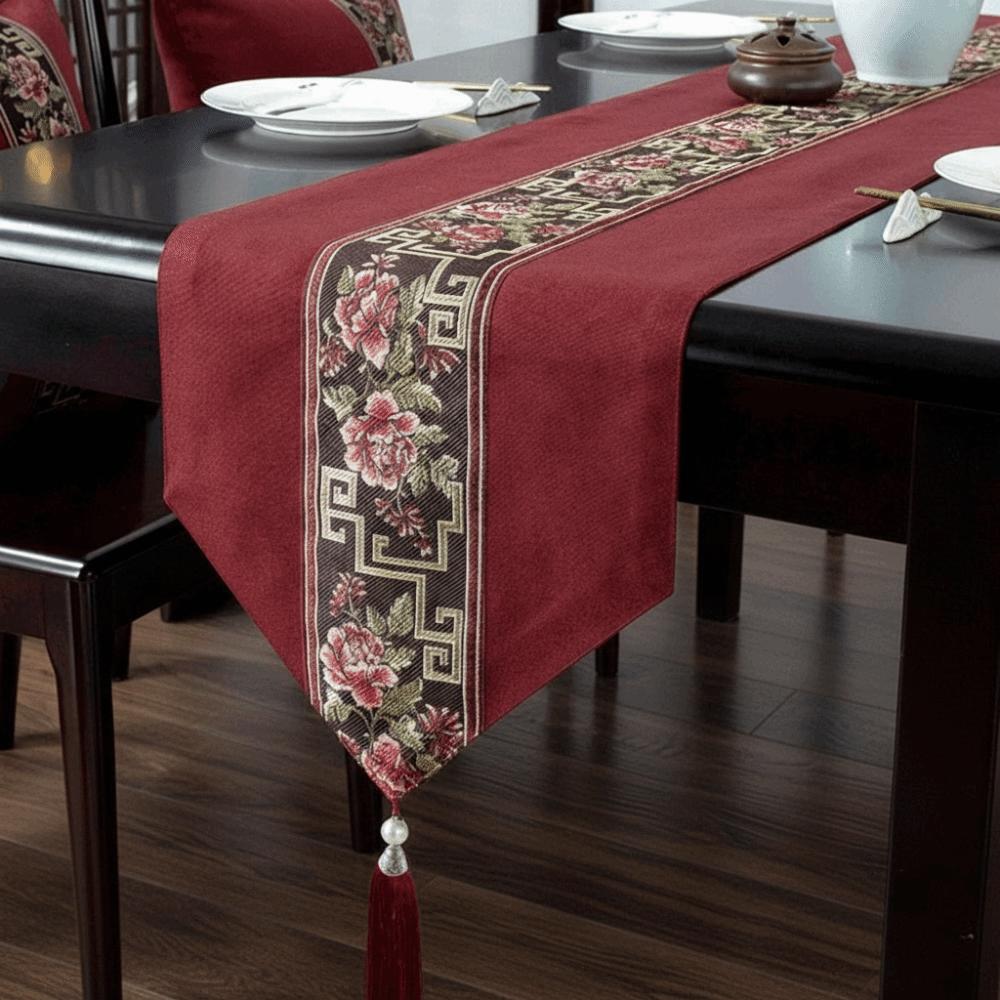 Chinese Style Floral Table Runner Washable Tea Table Cloth Embroidery Bed Flag Hotel Decoration