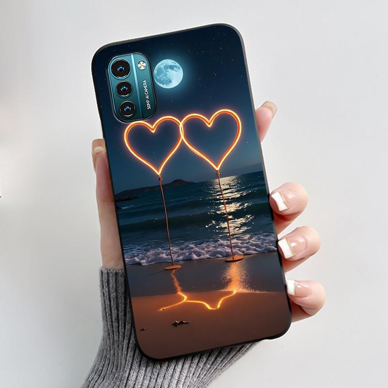 Чехол для Nokia G21 G11 Plus Милый Мультяшный Кролик с Сердечком Черный Мягкий Чехол из ТПУ Силикона Для NokiaG21 G 11 G11Plus Бампер Чехол для Телефона