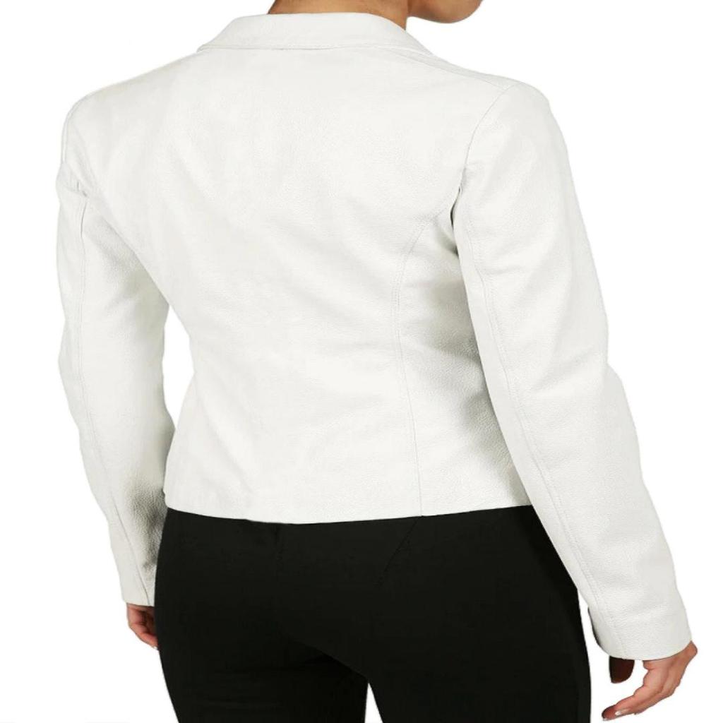 NOORA Блейзер из овчины дам и девочек белый кожаный для встреч, стильная повседневная куртка пиджака с кнопкой и застежкой-молнией