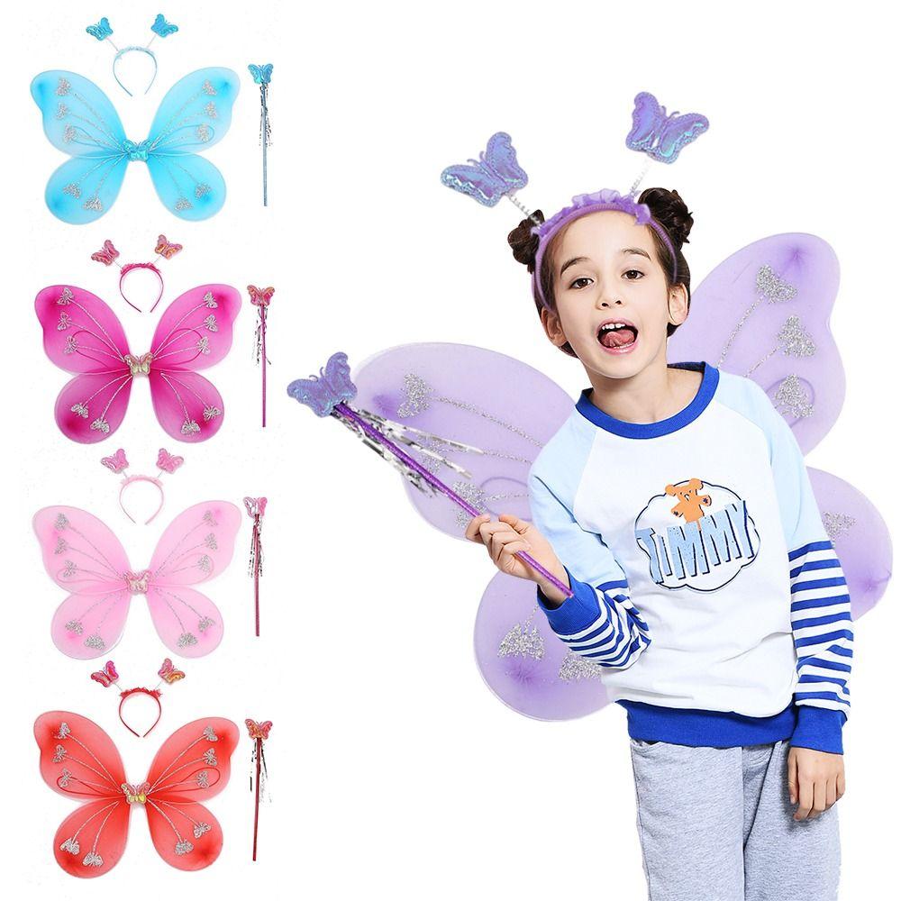 Dressing Up Kids Butterfly Headband Wings Party Props Glitter Butterfly DIY Fairy Wing Girls