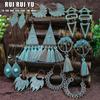 RUI RUI YU Bohemian Ethnic Style Fashion Vintage Silver Geometric Metal Inlay Turquoise Drop Earrings For Women's Party Fashion Accessories