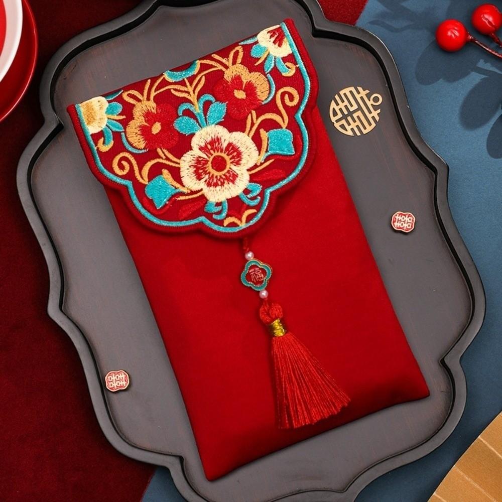 Brocade Cloth Brocade Red Envelope New Year Blessing Words New Year Money Bag Lady Girls