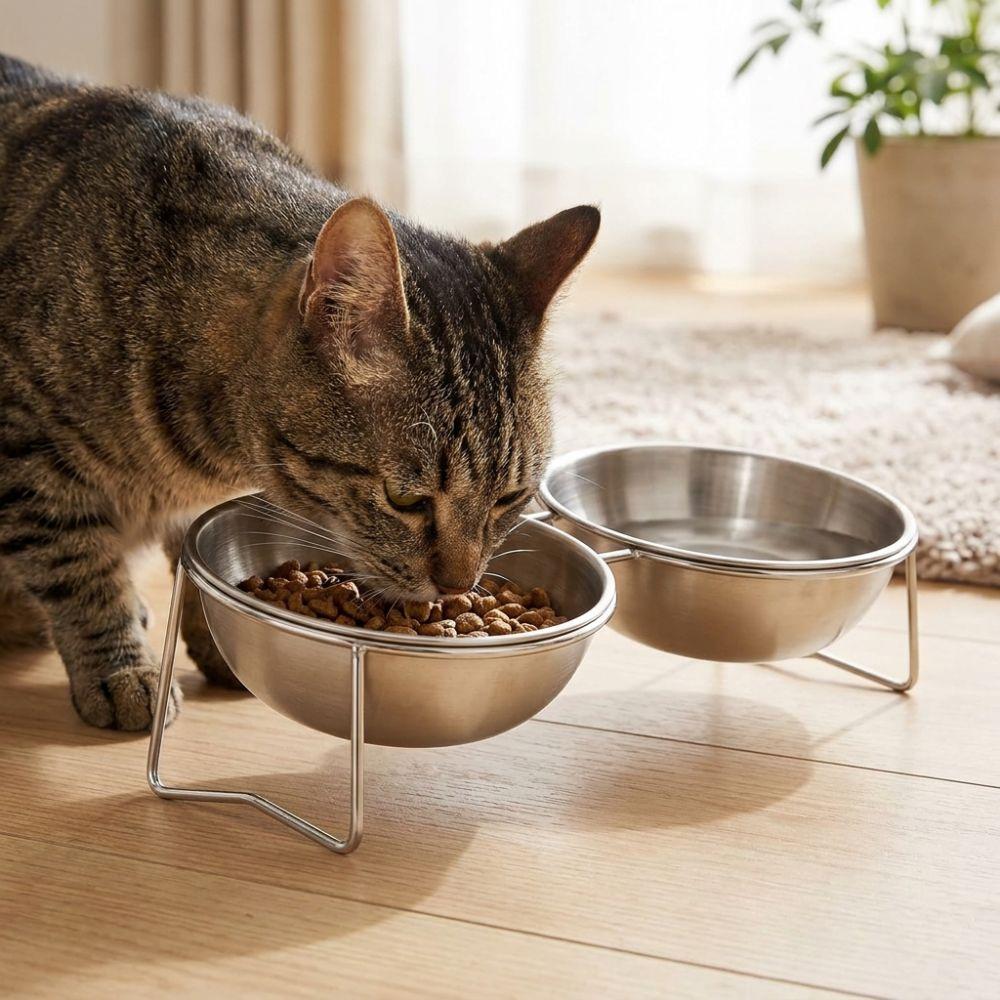 Large Capacity Stainless Steel Cat Bowl Anti-Tipping Double Water Bowls for Kitten
