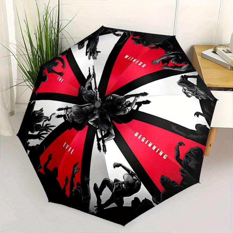 1pc Resident Evil Pattern Umbrella, Fashionable, Personalized, High-Value Folding Umbrella, a Must-Have for Summer, 8-Rib Durable Iron Frame, Tri