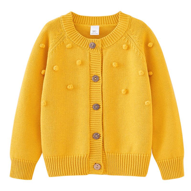 Spring and Autumn Children's Handmade Ball Wool Coat Jacket Pure Cotton Girls Knitted Cardigan
