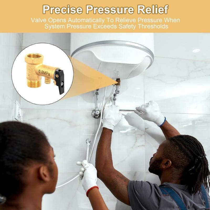 0.8MPa Brass Pressure Relief Valves 1/2 Inch Threads Anti Corrosion Automatic Release Safety Valves for Boiler Systems
