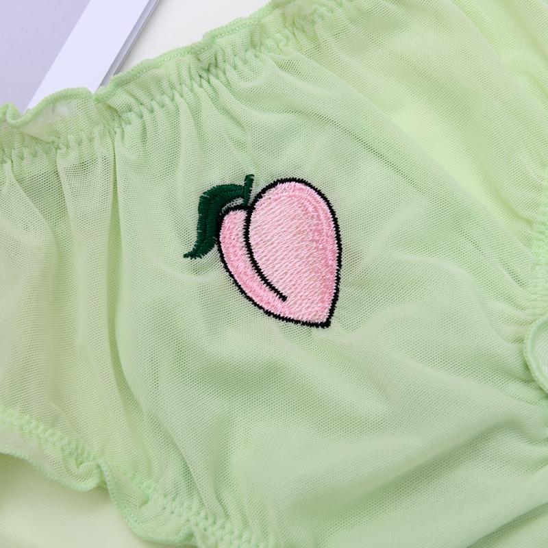 3PCS/Set Women Sexy Lace Lingerie Temptation Low-waist Panties Fruit Ins Embroidery Transparent Briefs Seamless Sweet Underwear