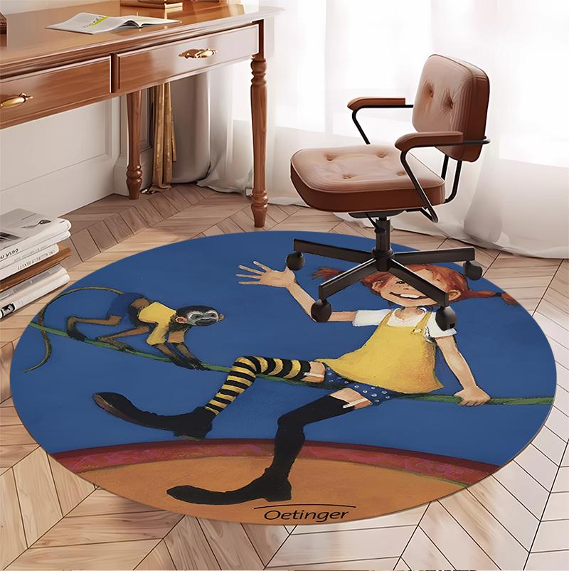 Pippi Longstocking Pattern Round Rug, Indoor/Outdoor Mat, for Picnic, Gameroom, Bedroom, Office, Living Room, Home Decor Carpet, Birthday Gift