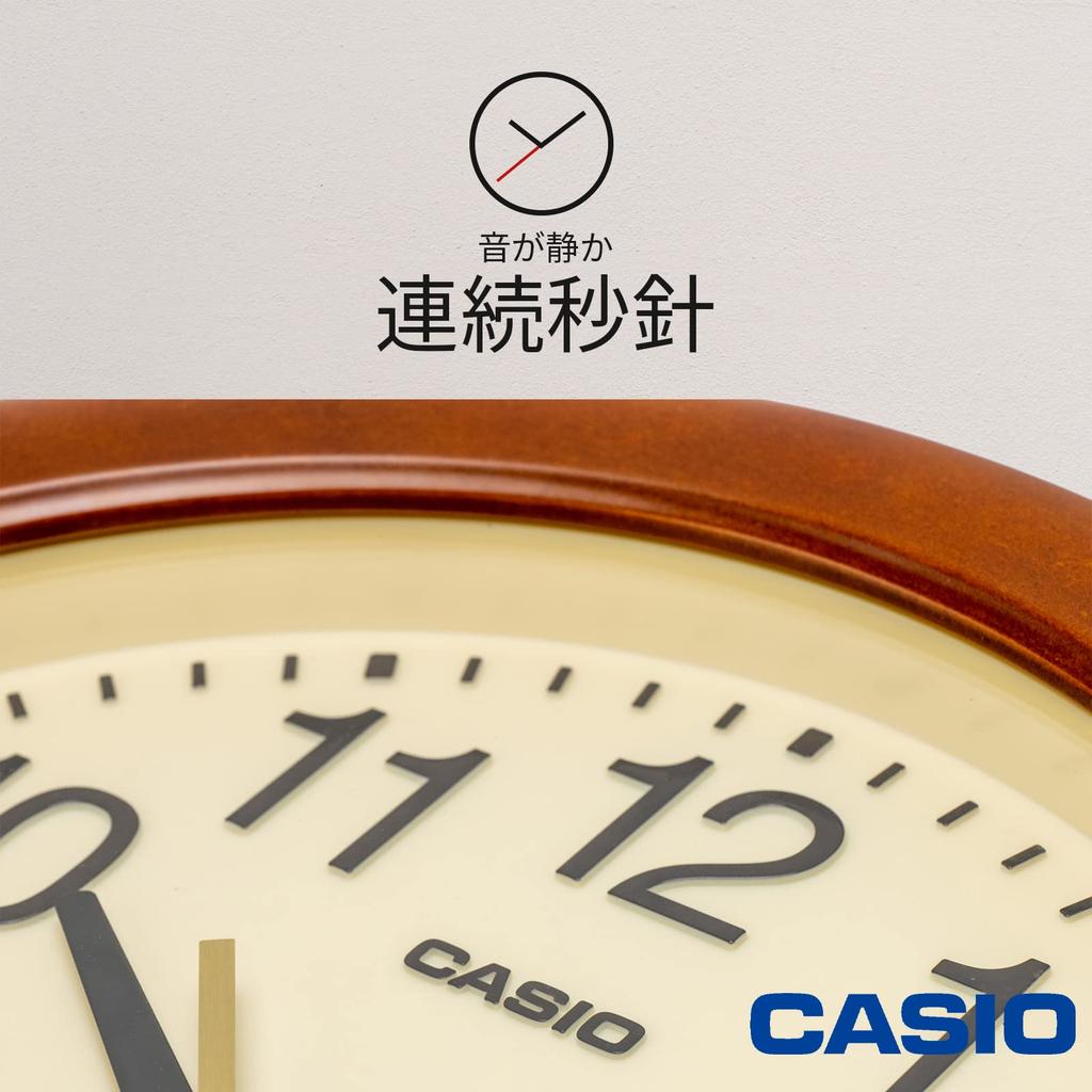 CASIO Wall Wooden Wood Grain Continuous Second Clock, Brown, Analog, Frame, Finish, Silent, Hand, IQ-136-5JF