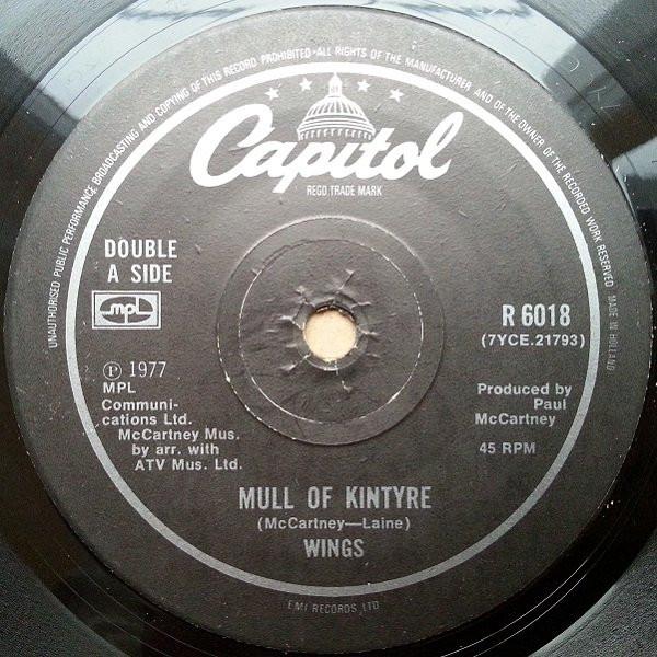 7-дюймовая пластинка WINGS Mull Of Kintyre Girls School R6018 Capitol Records 1977 UK Rock Б/у