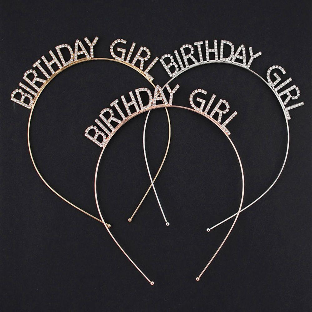 Letter Zinc Zinc Alloy Rhinestone Crown Korean Style Hair Hoop Female Jewelry Happy Birthday Headband