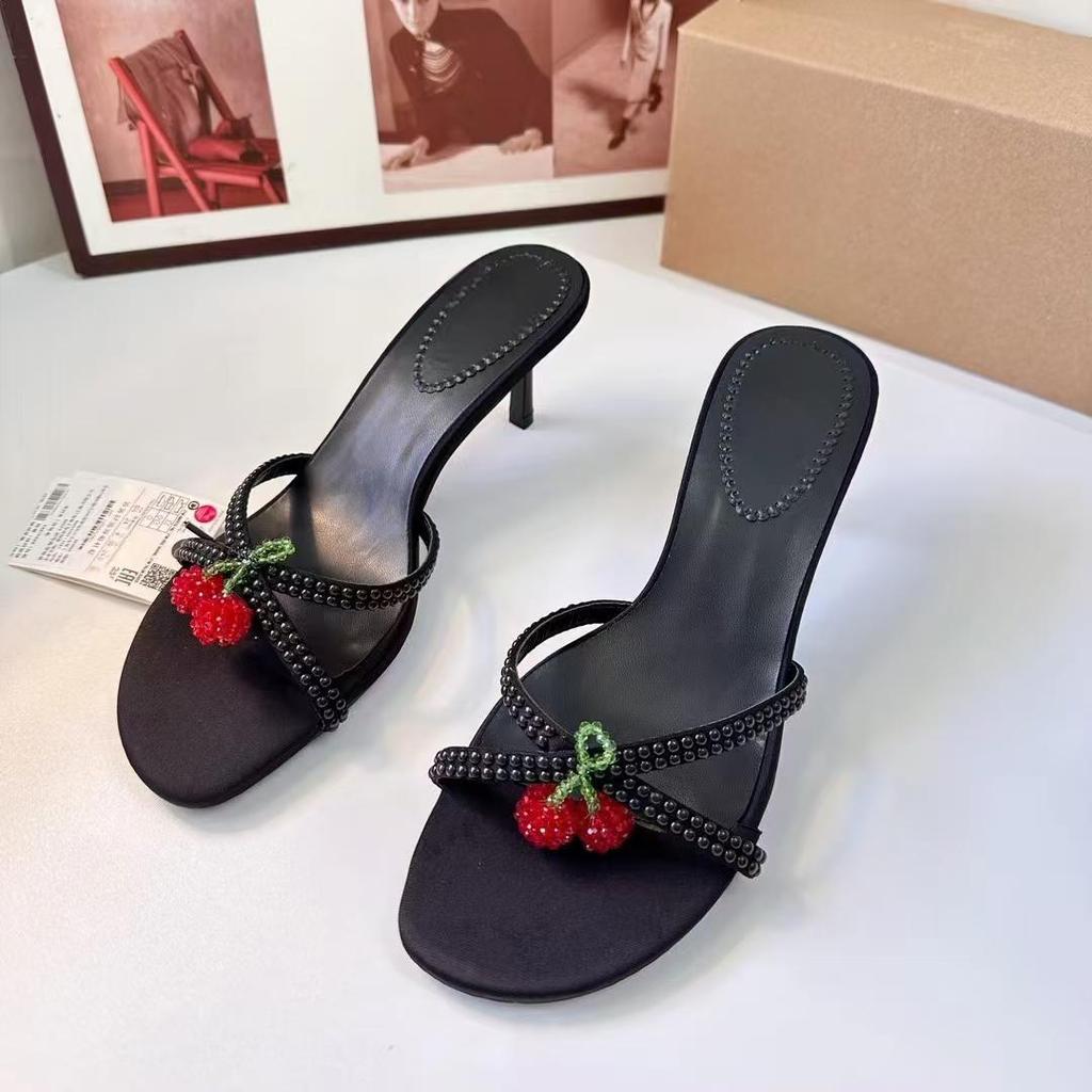 Женские туфли TRAF Black Cherry на высоком каблуке, модные сандалии со стразами и острым носком, летние 2024 г., сексуальные туфли-лодочки Zapatos Shoes