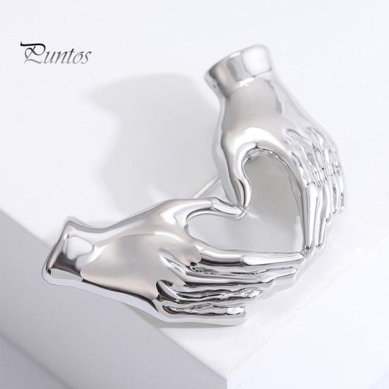 Creative Hands-in-Heart Brooch Pin Simple Elegant Retro Sweater Pin Suit Lapel Badge Coat Accessories