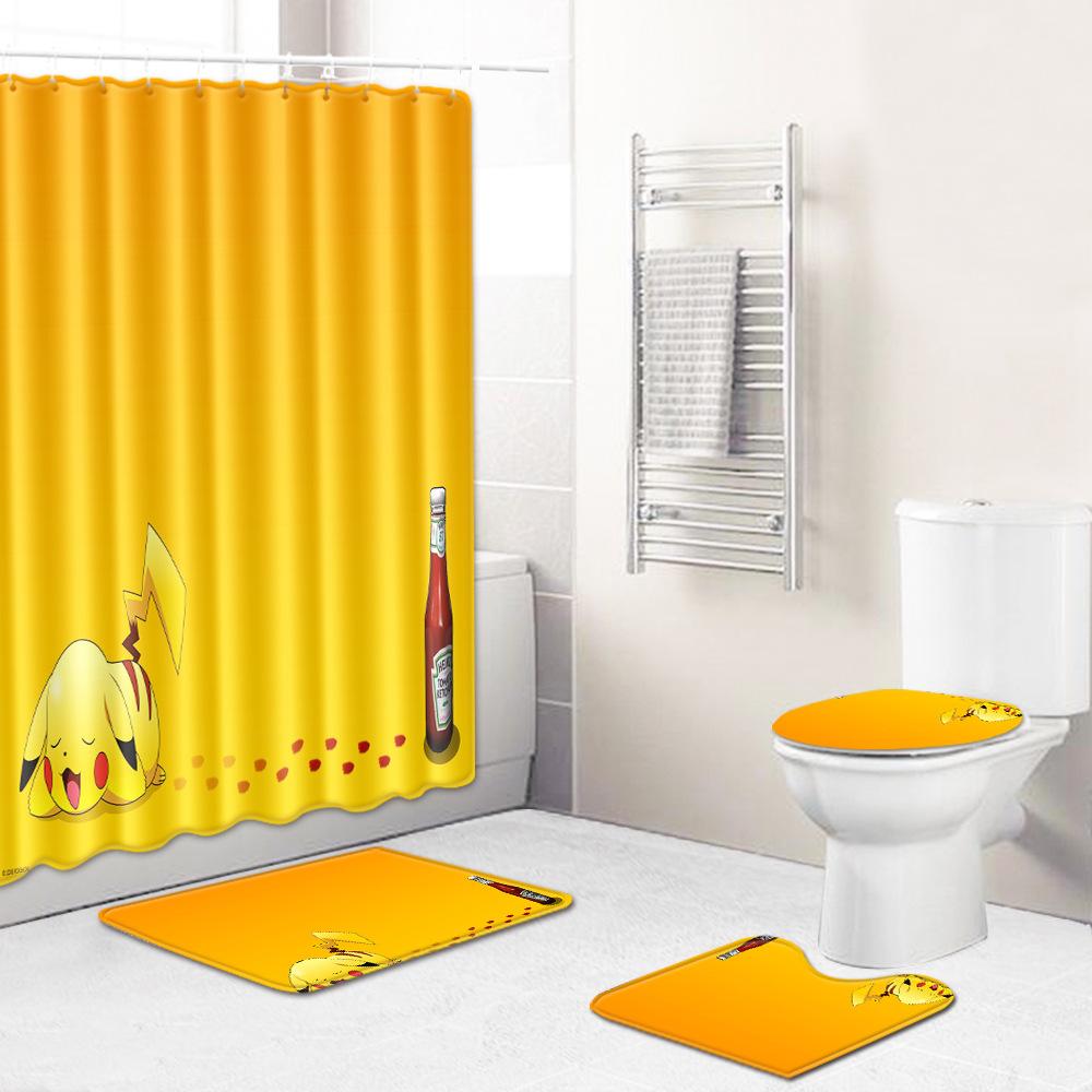 Stylish And Simple Shower Curtain Floor Mat Four-Piece Set Bathroom Toilet Carpet Shower Room Mat Foot Mat