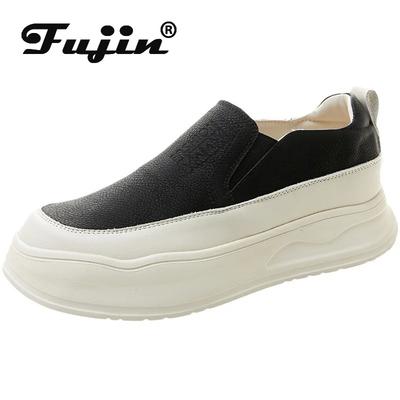Туфли Fujin 4 см из натуральной кожи на платформе и танкетке, удобные, брендовые, весенние, бао-носок, кроссовки на толстой подошве, повседневная обувь на осень-весну