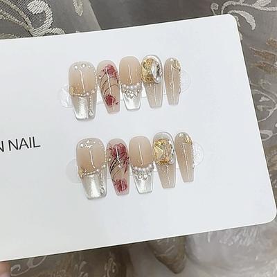 Чисто ручная работа Фототерапия Носимые ногтевые пластины Кошачий глаз Розовый Слова Носимые ногти Готовый продукт Многоразовый Нейл-арт