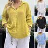 Women Shirt Lapel Buttons Half Placket Long Sleeve Casual Tops Solid Color
