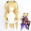Anime Genshin Impact Fischl Cosplay Wig Blonde Twin Curly Ponytails Golden Straight Heat Resistant Synthetic Hair Wigs