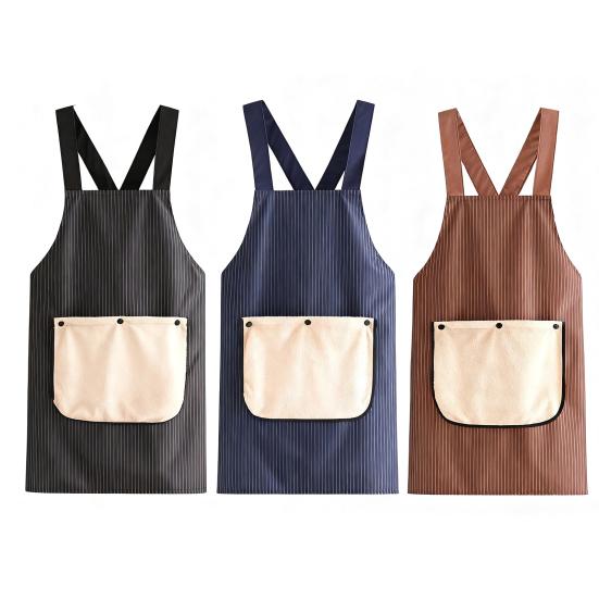 Waterproof Kitchen Apron with Pocket Removable Towel Multi-Functional Adjustable Oil-proof Men Women Chef Cooking Baking Striped Bib Apron
