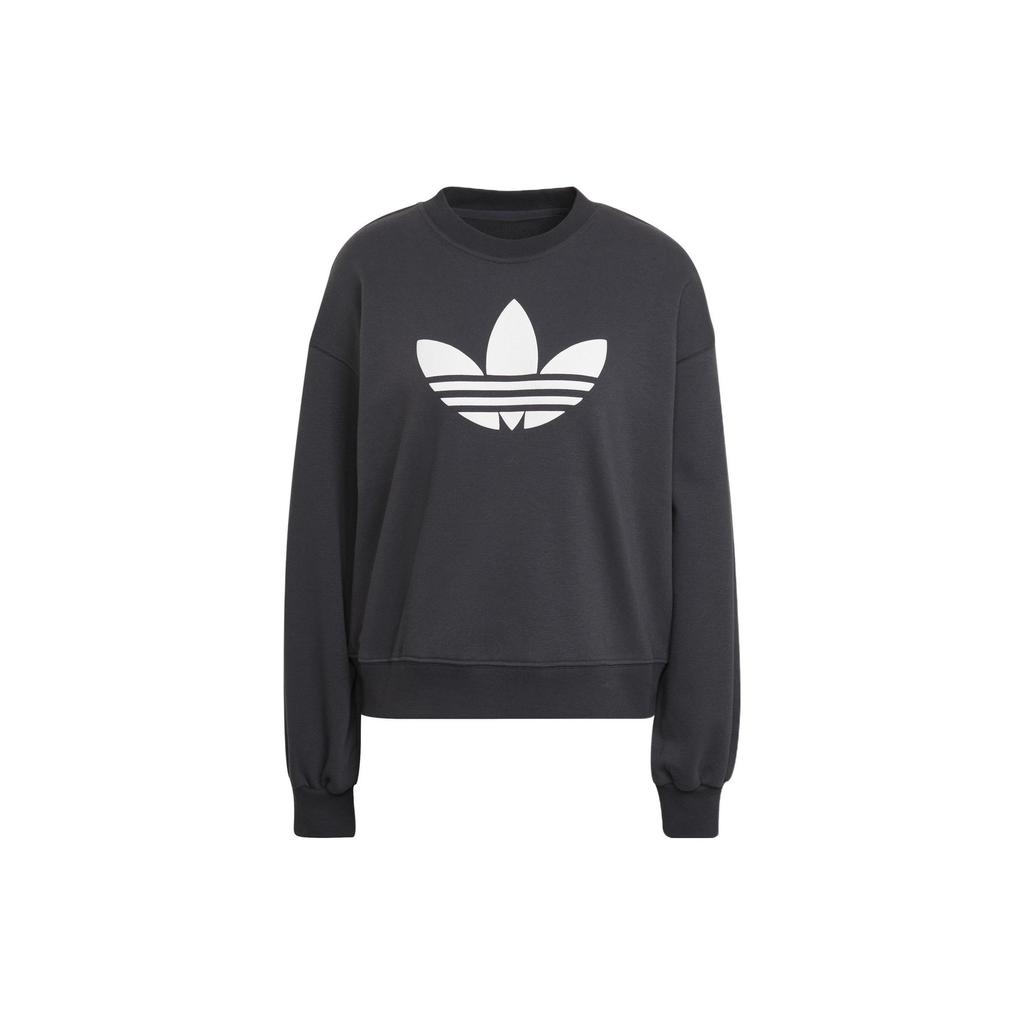 adidas Спортивная толстовка с круглым вырезом и логотипом Trefoil Originals для женщин, цвет Угольно-черный HU1605
