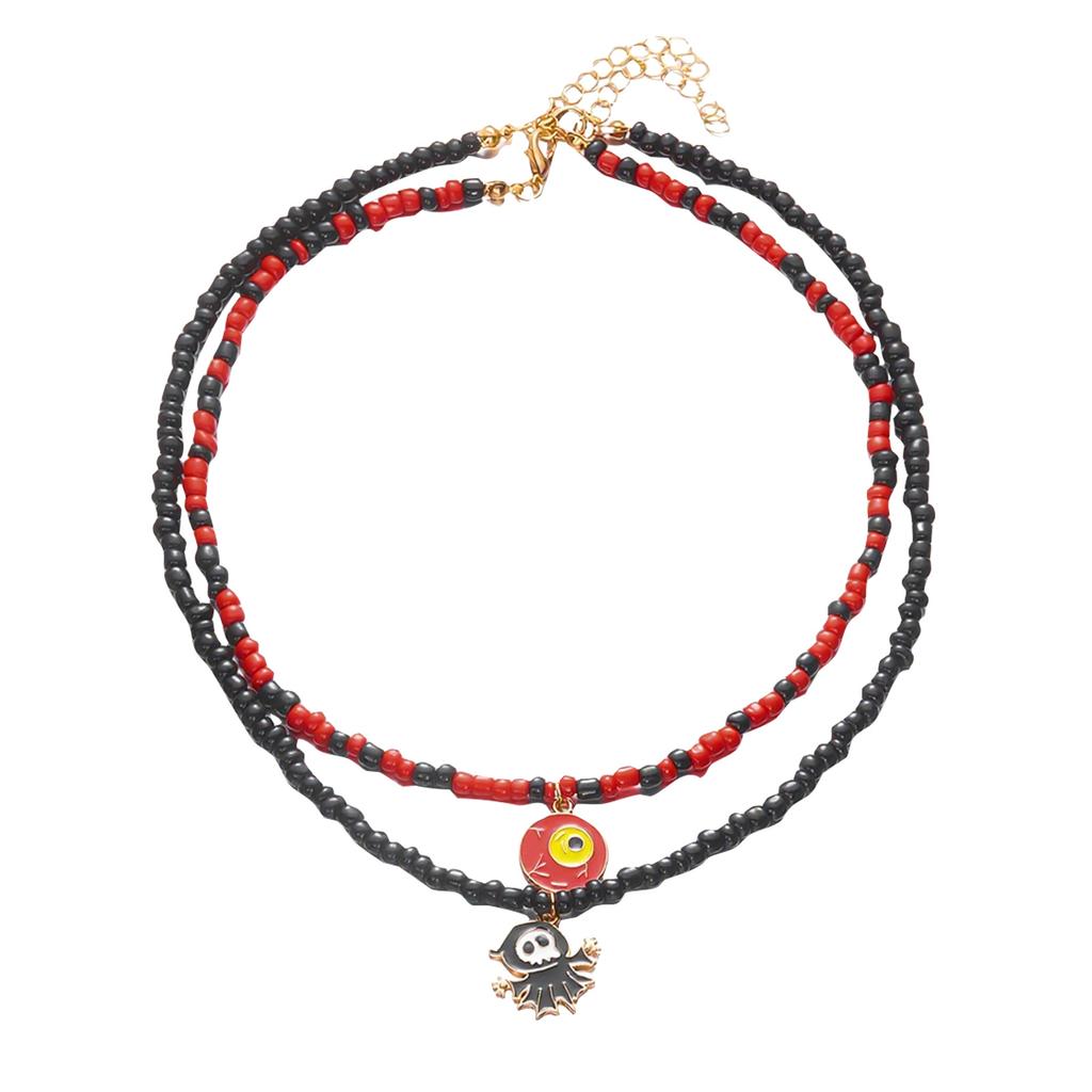 Halloween Beads Necklace for Women Funny Multi-layered Colorful Beads Pendant Necklace Halloween Costume Party Jewelry