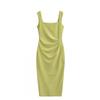 Womens Square Neck Slip Dress Slim Fit Waist Midi Elegant Sleeveless Party