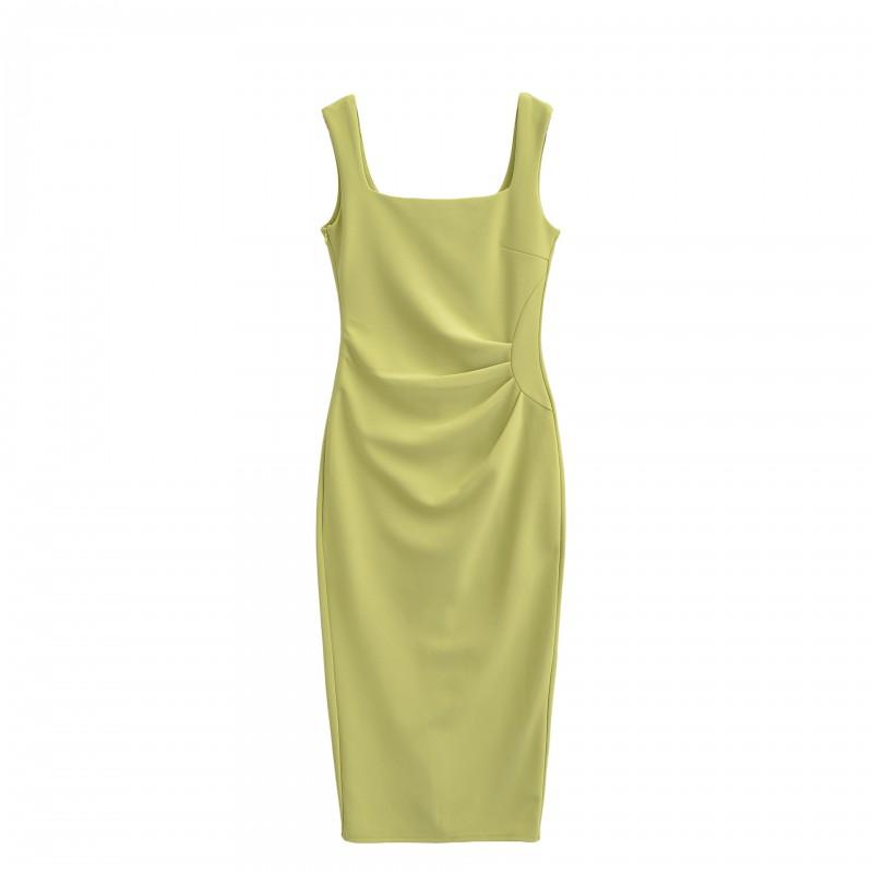 Womens Square Neck Slip Dress Slim Fit Waist Midi Elegant Sleeveless Party