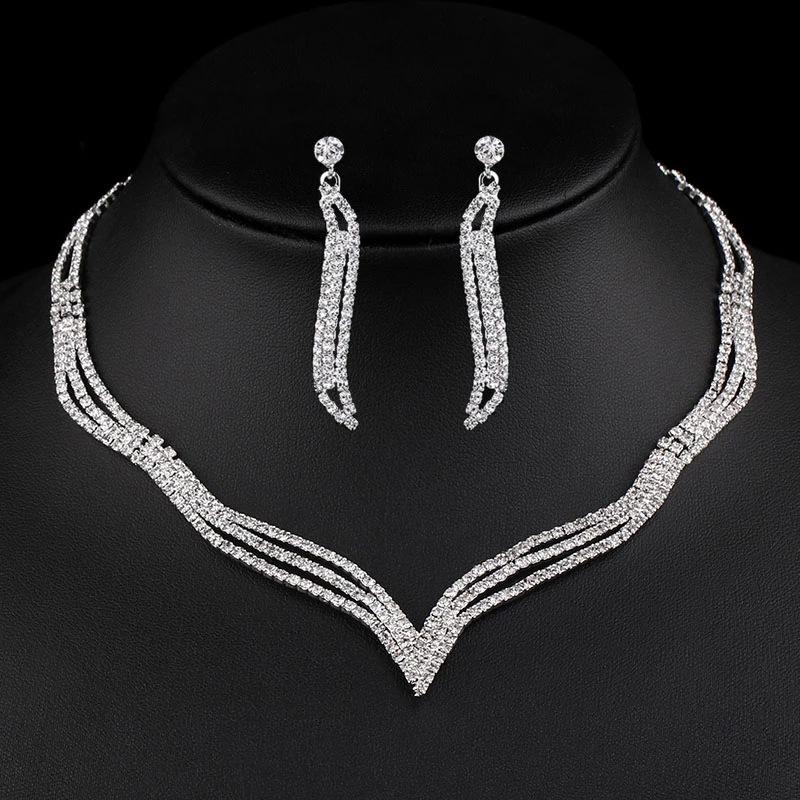 Fashion Zircon Water Drop Necklace and Earrings Set for Women Wedding Party Jewelry