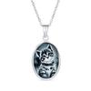 Artificial Onyx 925 Silver Black and White Vintage Style Tabby Cat Portrait Oval Cameo Pendant Necklace