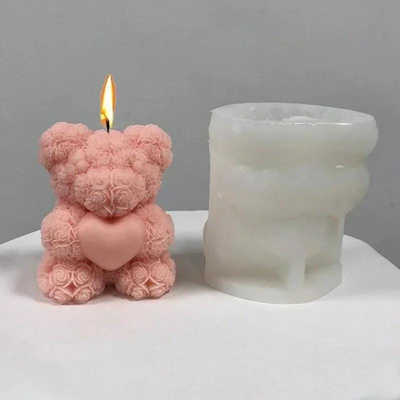 Love Bear Handmade Creative Свеча Силиконовая форма Сердце Милый медведь Торт Силиконовая форма Роза Медведь Сердце Магический куб смоляная форма